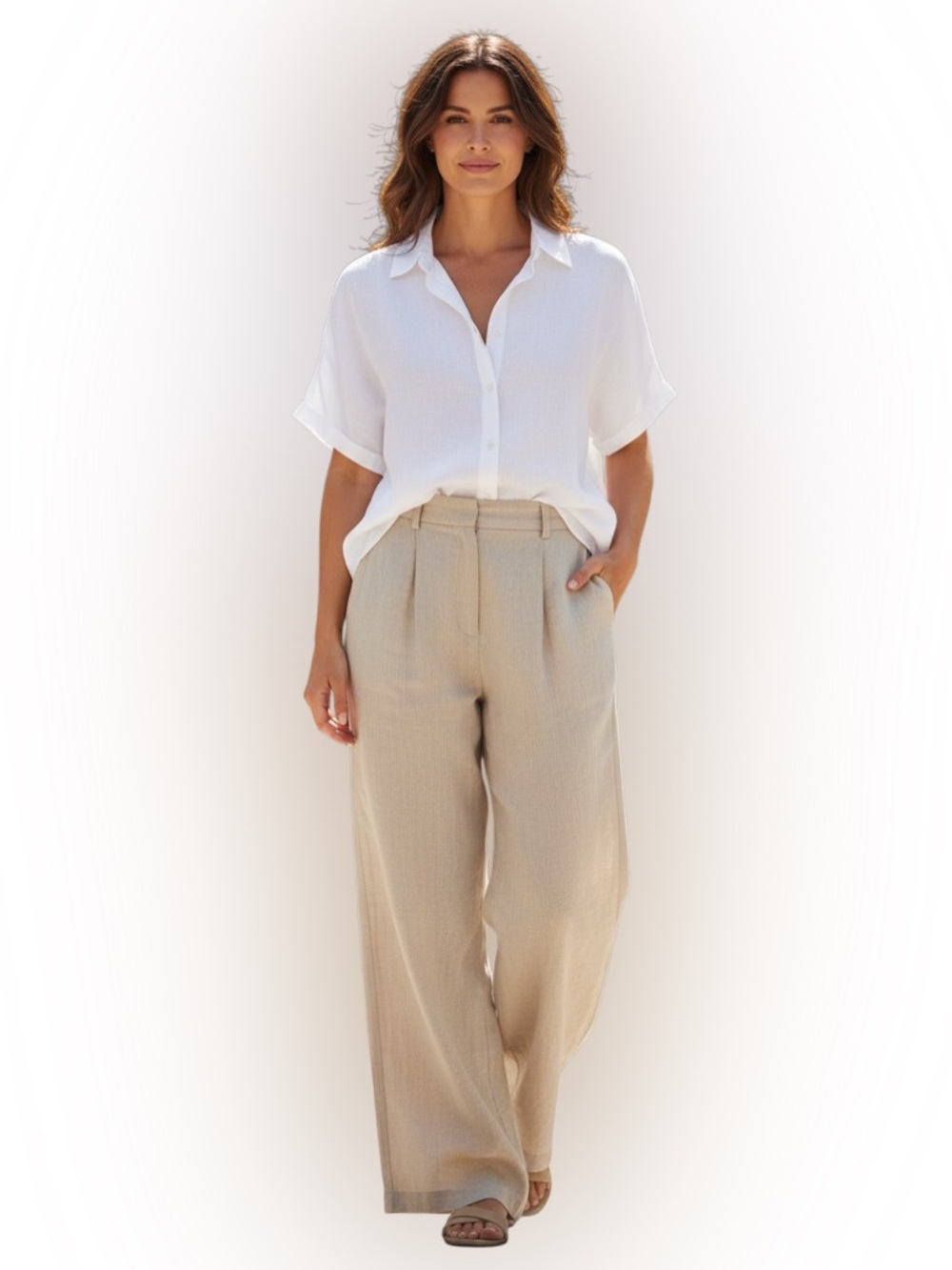 EILEEN FISHER XL White 100% Organic Linen Short Sleeve Button Down Shirt white